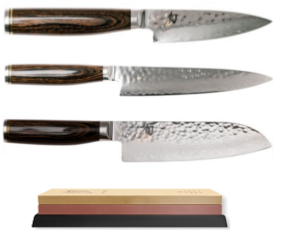 Set de 3 couteaux japonais Kai Shun Premier Forme japonaise et pierre