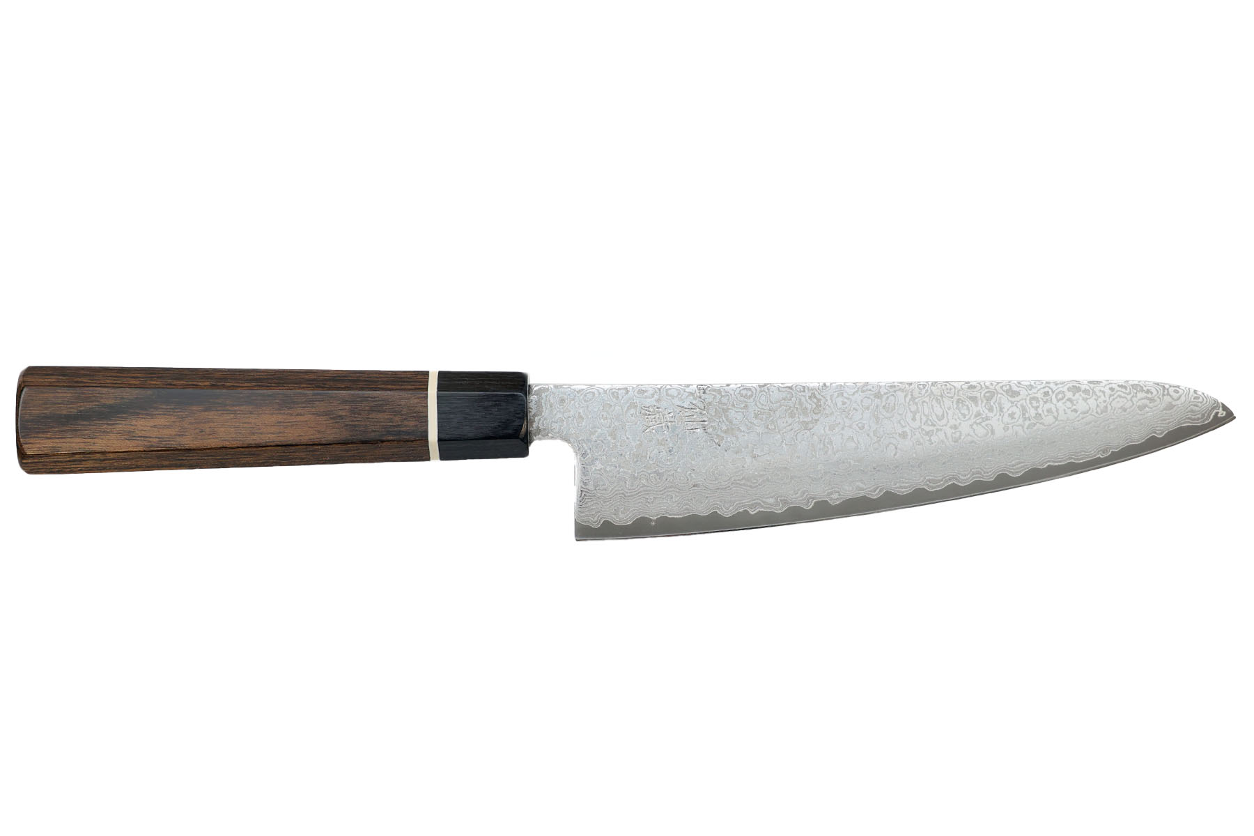 Couteau japonais artisanal Shiro Kamo brut de forge - Couteau de chef 18 cm