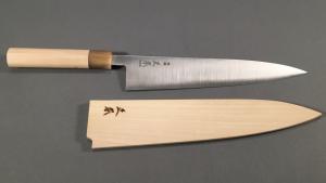 COUTEAU JAPONAIS ARTISANAL DE MASAMOTO - GYUTO 24 CM + SAYA EN BOIS