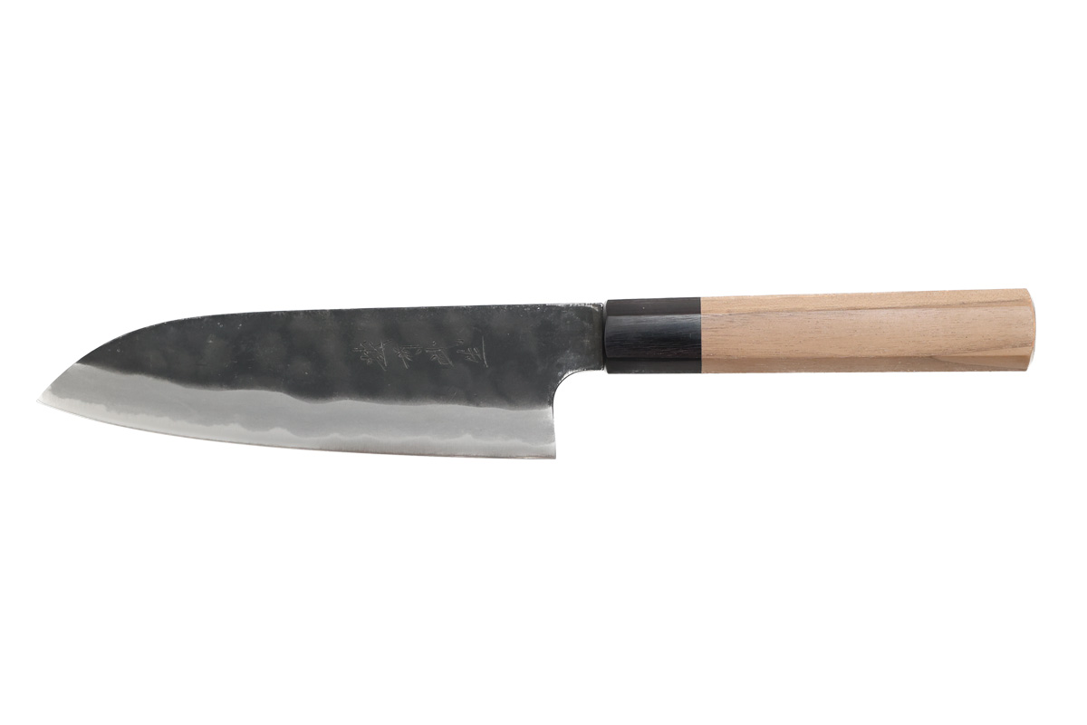 Couteau japonais artisanal Shiro Kamo brut de forge - Couteau santoku 16,5 cm