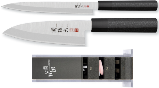Set de 2 couteaux japonais Kai Seki Magoroku Hekiju pour poisson avec affûteur - gaucher
