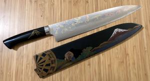 COUTEAU ARTISANAL "CHEF 27 CM RAINBOW DAMASCUS" AVEC LAQUE JAPONAISE
