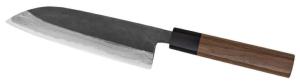 COUTEAU JAPONAIS ARTISANAL KAMO FINITION "BRUT DE FORGE" DAMAS - SANTOKU 170 MM