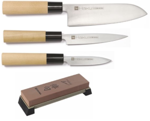 Set de 3 couteaux Japonais Chroma Haiku " Forme Japonaise" et pierre