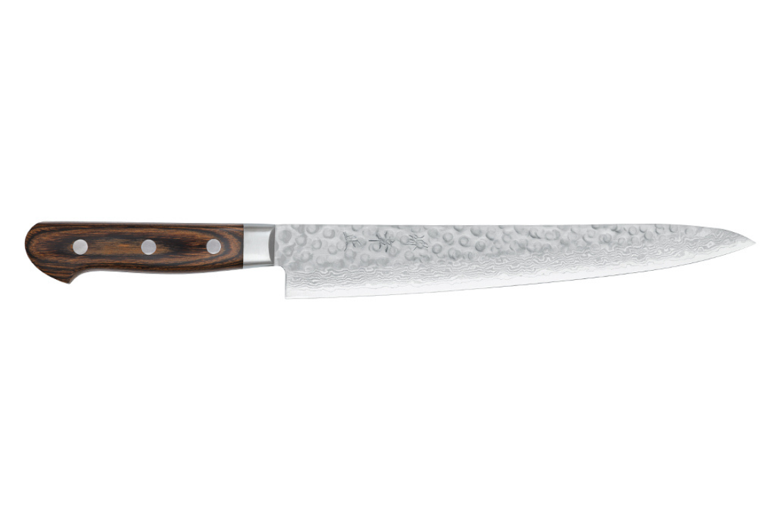 Couteau japonais artisanal Musakichi VG10 Damas - Couteau sujihiki 24 cm