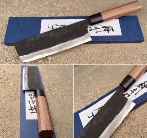 Couteau japonais artisanal Kamo finition "brut de forge" nakiri 165 mm