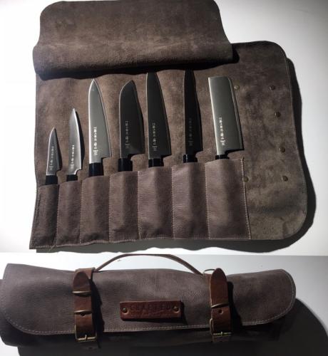Mallette de rangement en cuir Crafted 7 couteaux japonais - Grey