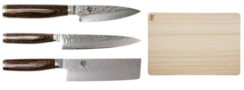 Set de 3 couteaux japonais Kai Shun Premier "Forme végan" et planche