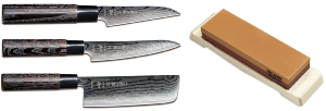 SET DE 3 COUTEAUX JAPONAIS TOJIRO SHIPPU BLACK "FORME VÉGAN" ET PIERRE