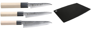 Set de 3 couteau Tojiro Shippu Damas "forme européenne" + planche