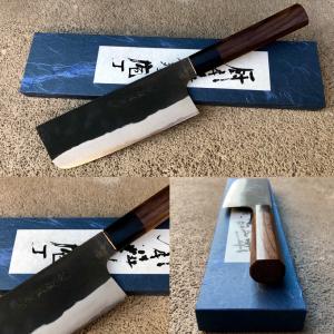 COUTEAU JAPONAIS ARTISANAL KAMO FINITION "BRUT DE FORGE" WIDE NAKIRI 165 MM