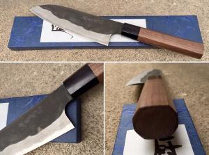 Couteau japonais artisanal Shiro Kamo brut de forge - Couteau santoku 16,5 cm