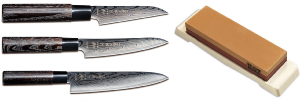 SET DE 3 COUTEAUX JAPONAIS TOJIRO SHIPPU BLACK "FORME EUROPÉENNE" ET PIERRE