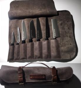 Mallette de rangement en cuir Crafted 7 couteaux japonais - gris