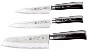 Set de 3 couteaux japonais Tamahagane Tsubame Hammered - Forme japonaise