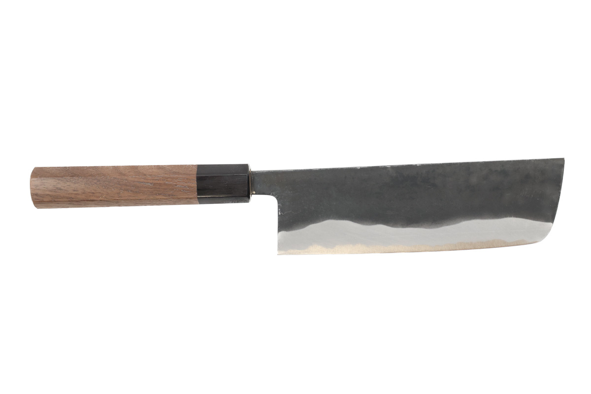 Couteau japonais artisanal Shiro Kamo brut de forge - Couteau nakiri 16,5 cm