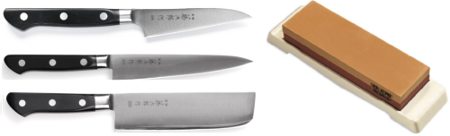 Set de 3 couteaux japonais DP Série Tojiro forme vegan + pierre à affûter Tojiro