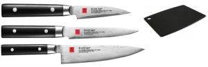 SET 3 COUTEAUX JAPONAIS KASUMI STANDARD "FORME EUROPÉENNE" ET PLANCHE