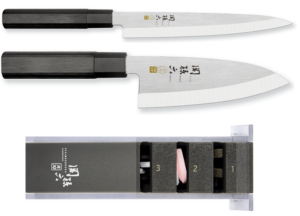 Set de 2 couteaux Kai Séki Magoroku Kinju "Poisson + affûteur" (droitier)