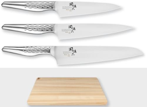 Set de 3 couteaux japonais Kai Seki Magoroku Shoso - Forme européenne + planche à découper Kai