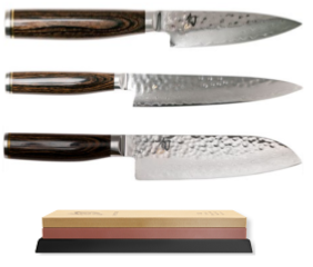 Set de 3 couteaux japonais Kai Shun Premier forme japonaise et pierre