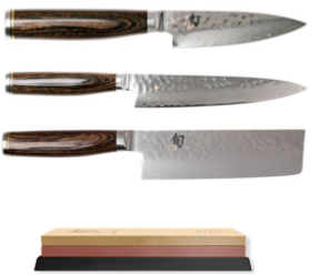 Set de 3 couteaux japonais Kai Shun Premier "Forme végan" et pierre