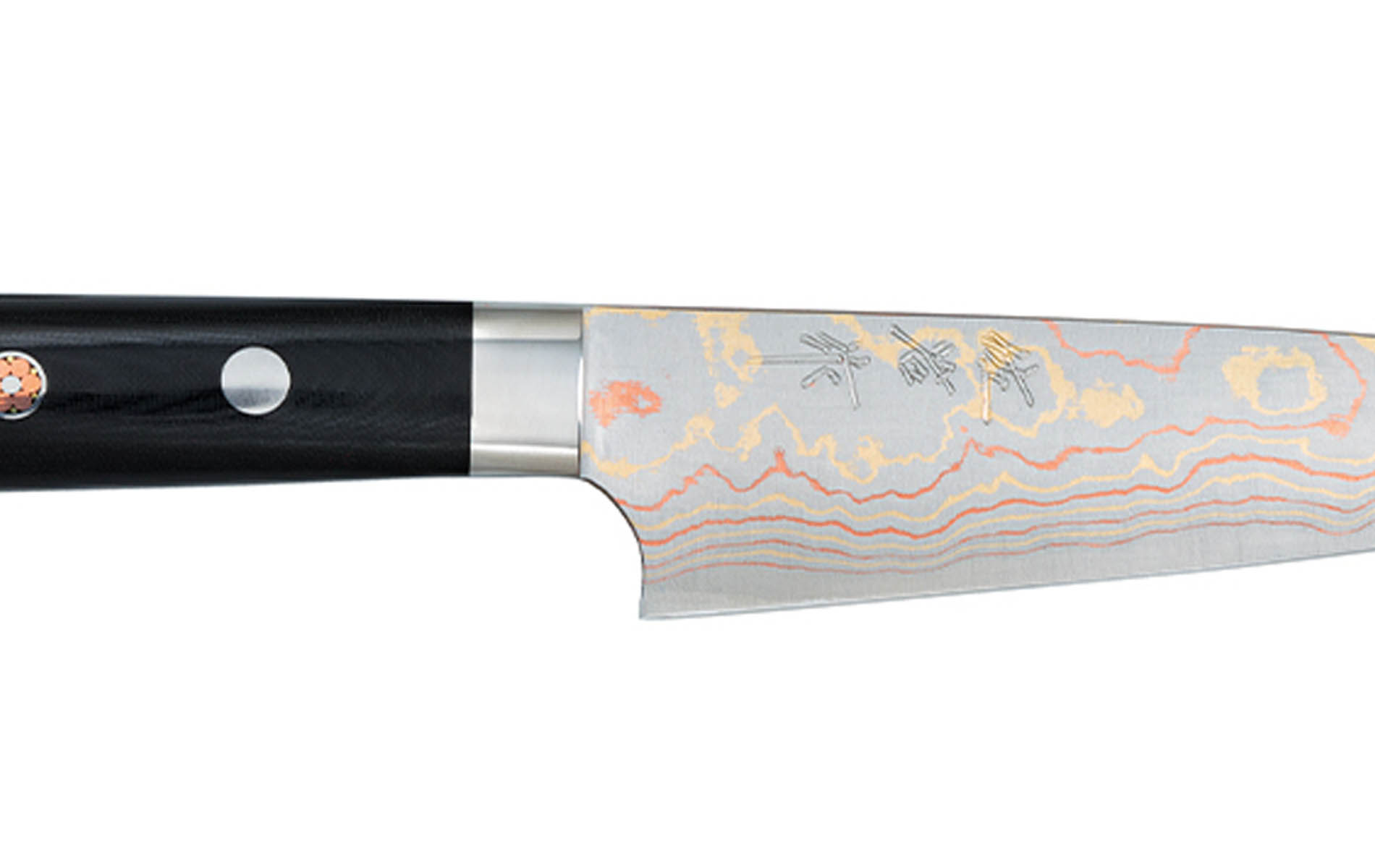 Couteau japonais artisanal Rainbow Damascus de Takeshi Saji - Couteau petty 13 cm
