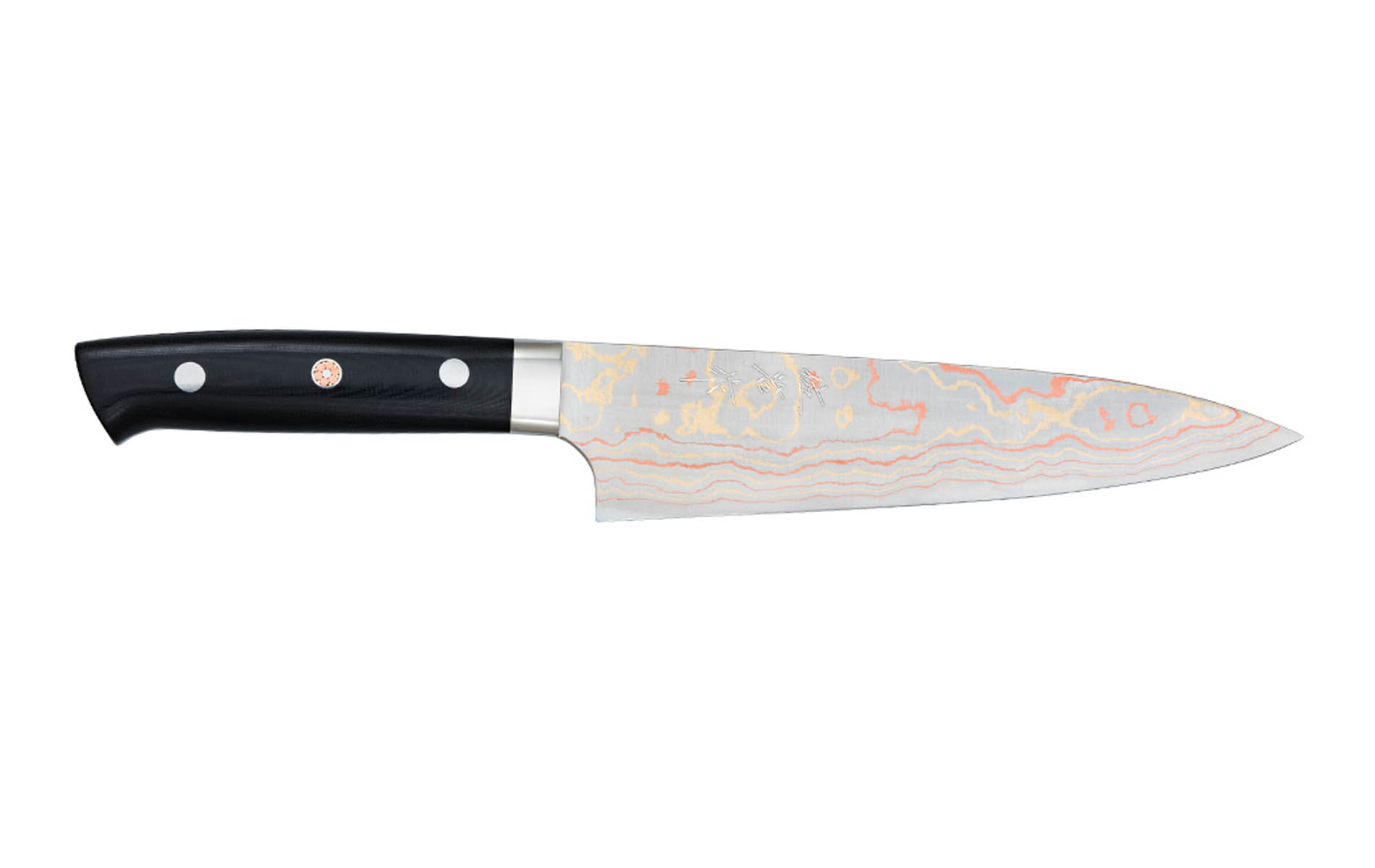 Couteau japonais artisanal Rainbow Damascus de Takeshi Saji - Couteau gyuto 18 cm