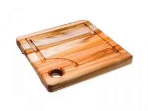 Planche  dcouper carre Teak Haus en Teck avec rigole  jus et poignes - 20,5 x 20,5 x 2 cm