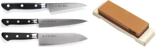 Set de 3 couteaux japonais DP Série Tojiro forme japonaise + pierre à affûter Tojiro