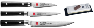 SET 3 COUTEAUX JAPONAIS KASUMI STANDARD "SPÉCIAL POISSON" ET PIERRE