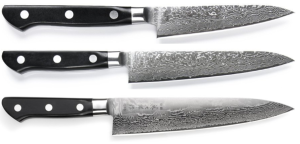 SET DE 3 COUTEAUX JAPONAIS TOJIRO DAMASCUS PRO SGPS "FORME EUROPÉENNE"