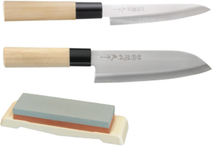 Set de 2 couteaux japonais Jaku Tradition forme japonaise + Pierre à aiguiser