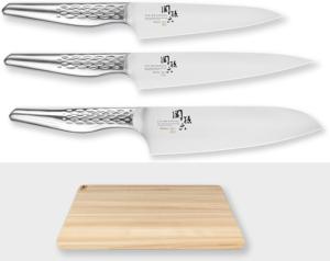 Set de 3 couteaux japonais Kai Seki Magoroku Shoso - Forme japonaise + planche à découper Kai