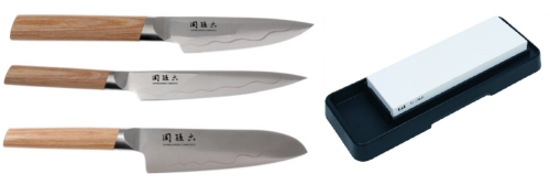 Set de 3 couteaux japonais Kai Seki Magoroku composite "forme japonaise" et pierre
