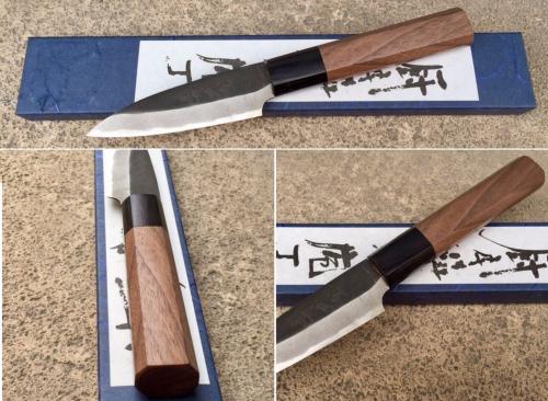 Couteau japonais artisanal Shiro Kamo brut de forge - Couteau d'office 9 cm