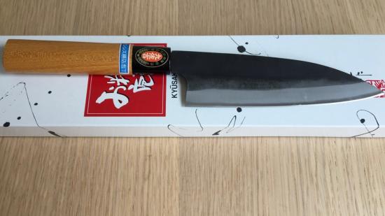 Couteau japonais artisanal Kyusakichi santoku 15,5 cm - zelkova