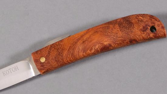 Couteau pliant japonais Higonokami de Junpei Makkari loupe d'amboine - 6 cm - 16