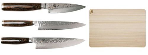 Set de 3 couteaux japonais Kai Shun Premier "Forme européenne" et planche