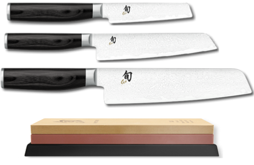 Set de 3 couteaux japonais Kai Shun Premier Minamo - forme japonaise et pierre