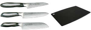 SET DE 3 COUTEAUX JAPONAIS TOJIRO FLASH "FORME JAPONAISE" ET PLANCHE À DÉCOUPER
