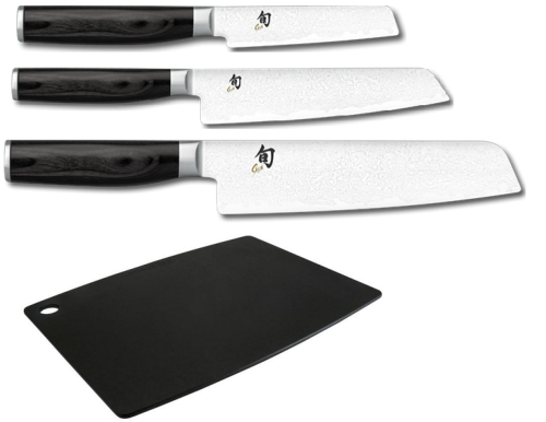 Set de 3 couteaux japonais Kai Shun Premier Minamo "forme japonaise" et planche