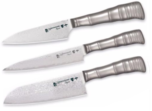 Set de 3 couteaux japonais Tamahagane Bamboo Kyoto 63 ply - Forme japonaise