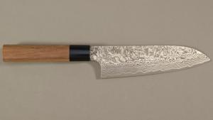 COUTEAU JAPONAIS ARTISANAL SHIRO KAMO SG2 DAMAS - SANTOKU 16,5 CM