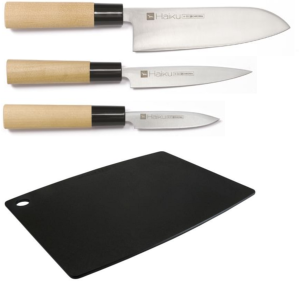 Set de 3 couteaux Japonais Chroma Haiku " Forme Japonaise" et planche