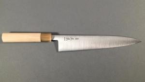 COUTEAU JAPONAIS ARTISANAL DE MASAMOTO - GYUTO 24 CM + SAYA EN BOIS