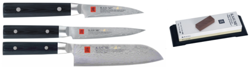 Set de 3 couteaux japonais Kasumi Masterpiece. "FORME JAPONAISE" et pierre