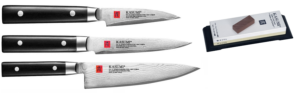 Set de 3 couteau japonnais Kasumi damas "Forme Européenne" et pierre