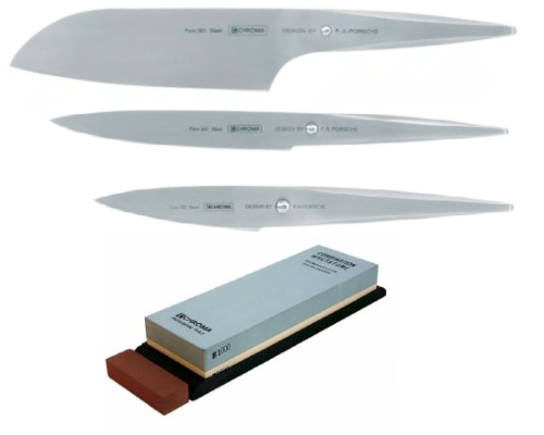 SET DE 3 COUTEAUX JAPONAIS CHROMA TYPE 301 DESIGN BY F.A. PORSCHE "FORME JAPONAISE" PIERRE