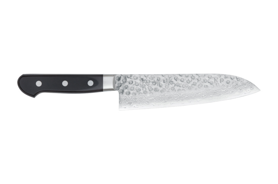 Couteau japonais artisanal Musakichi VG10 Damas Pakka-wood noir - Couteau santoku 18,5 cm